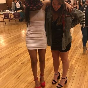 white skinny strap winter formal dress